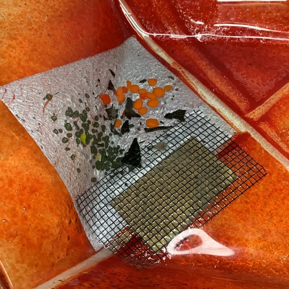 Handmade orange and silver fused glass decorative plates set of 2 - Picture 5 of 12